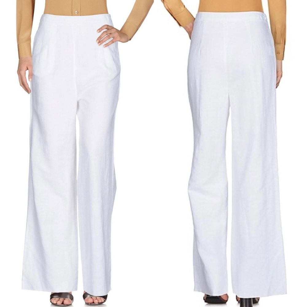 Iris & Ink white linen cotton wide leg high waist pants size 10